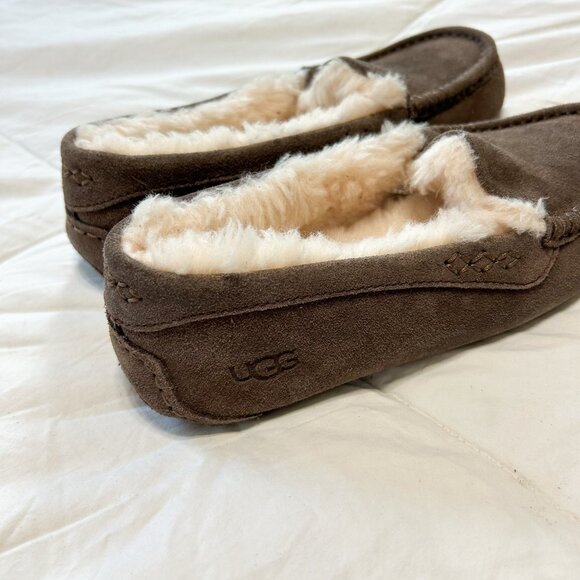 NWOB UGG Ansley Espresso Suede Shearling Moccasin Slippers Women’s Size 6 - Picture 5 of 10